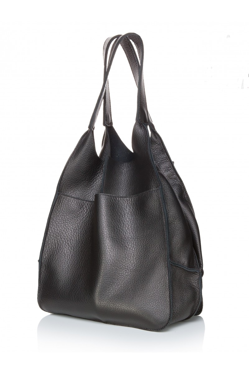 POLLY black leather tote bag