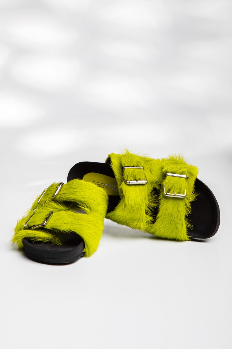 FUNNY black/lime leather sandals