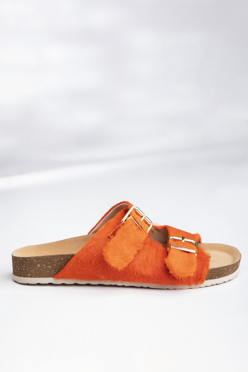FUNNY black/orange leather sandals