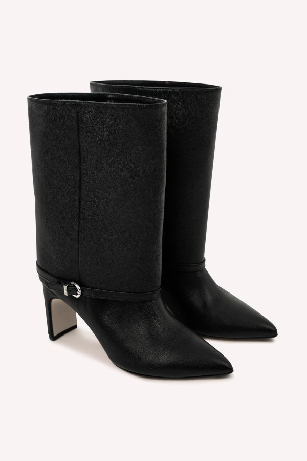 ICONE Mid Black – czarne botki skórzane z cholewką w formie klosza 2