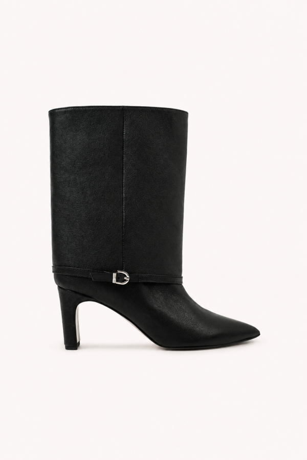 ICONE Mid Black – czarne botki skórzane z cholewką w formie klosza